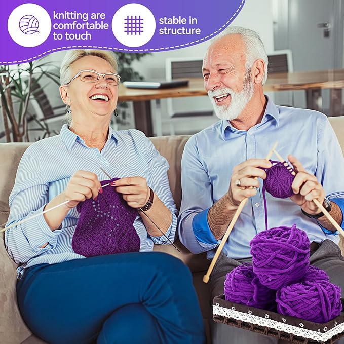 Timgle 12 Skeins Chunky Chenille Yarn for Crocheting, 552 Yards Bulky Purple Thick Fluffy Yarns Soft Velvet Plush Yarn for Hand Knitting Blanket Crafts Project