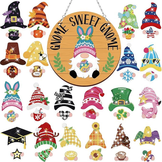 CroBlissful 41 Pcs Easter Interchangeable Iron Gnome Decor DIY Diamond Painting Craft Kit with Magnetic Hats Hands for Seasonal Holiday Decor