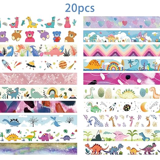Cute Decorative Tape Set 20 Rolls Colorful Animal Washi Tape Aesthetic DIY Art Masking Tape for Kids Craft Notebook Scrapbooking & Stamping Supplies