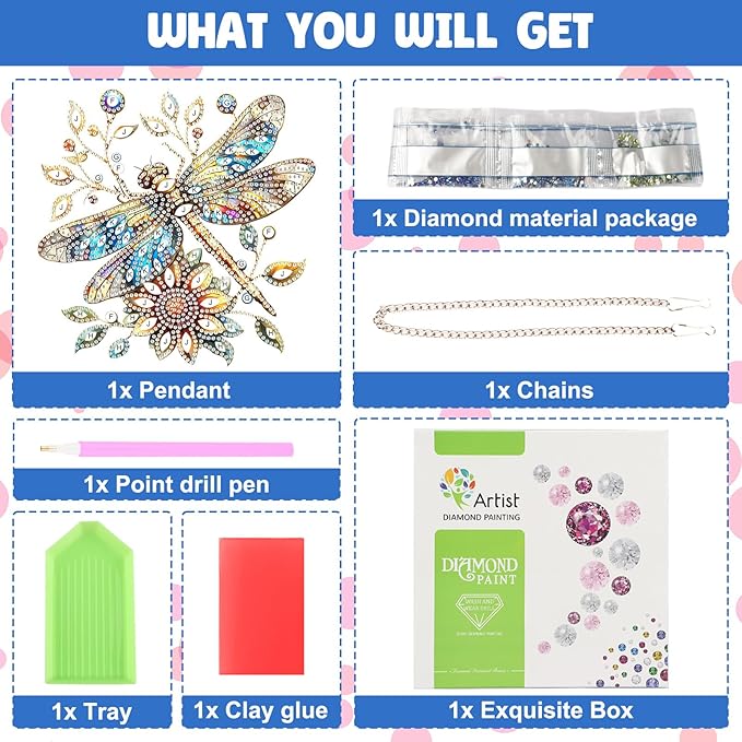 NAIMOER Diamond Art Hanging Kits for Adults Dragonfly 5D Special Shaped Rhinestone, DIY Acrylic Diamond Art Painting Window Pendants Home Garden Wall Hanging Ornament Kits, Double Sided