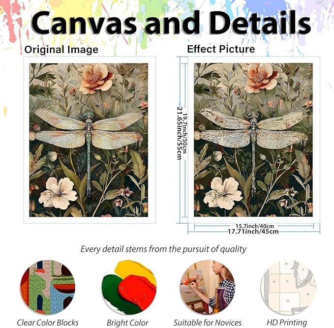 Dragonfly Paint by Number for Adults, Dragonfly Paint by Numbers Kit for Adults Beginners, Painting by Number, Easy DIY Crafts for Gift Home Decor 16x20 in
