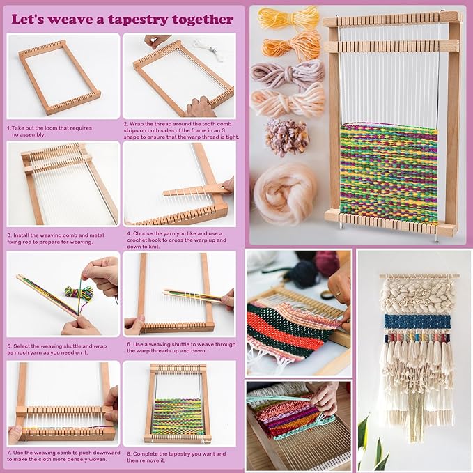 LYKTRIX Weaving Loom for Kids, Wooden Weaving Kit, Loom Kit for Kids Ages 8-12, Great Knitting Looms for Beginners and Girls Over 6 Years Old, Contains Enough Weaving Yarn 11.4" x 7.5"