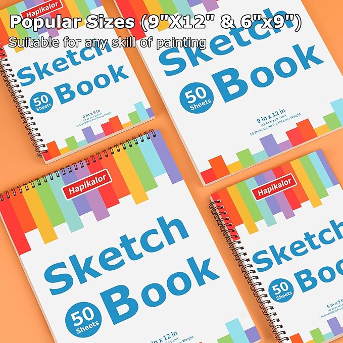 9" x 12" sketch book, 4-pack 50 sheets spiral bound art sketchbook, acid free artist drawing paper pad for kids adults, party art supplies, ideal gifts for 8 9 10 11 12 13 14 year old girl
