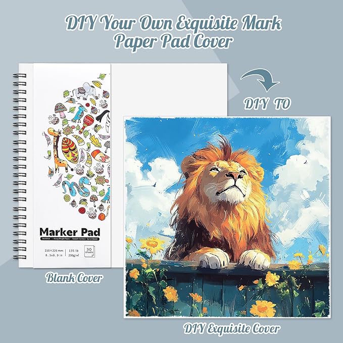 3 Pack Marker Paper Pad, 8.3×8.9in Double Sided Bleedproof Sketch Pad, 135lb/200gsm Art Spiral Sketchbook, Smooth Painting Coloring Alcohol Marker Paper for DIY, Ideal Gifts