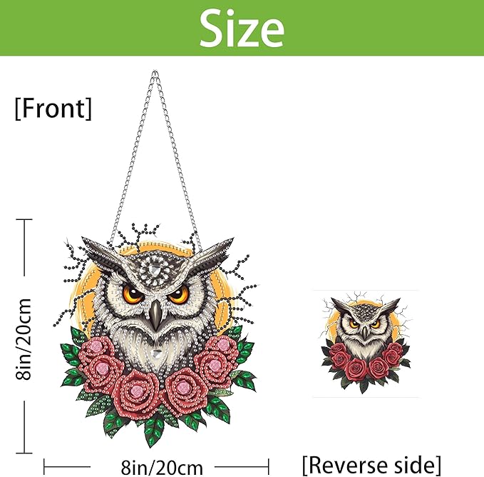 Wergund 5D DIY Owl Diamond Art Hanging Kits, Hanging Diamond Art Rose, Acrylic Special Shaped Rhinestone, Window Hanging Pendants for Home Wall Garden Front Door Outdoor Decor Gift(Owl)
