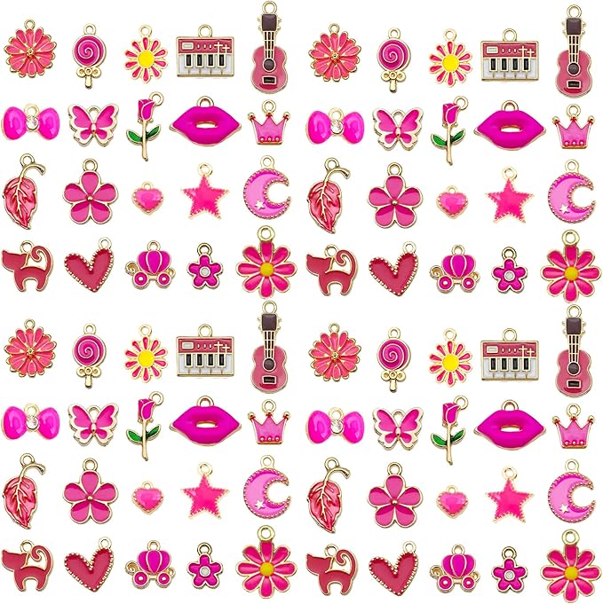 WOCRAFT 40pcs 20 pairs Assorted Enamel Bracelet Charms for Jewelry Making DIY Necklace Bracelet Earrings Keychain Crafting Charms Kit Crafts (Rose Red-SN993)