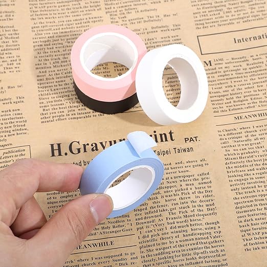 4 Roll Solid Color Washi Tape, 32 Ft X 0.59" Black White Blue and Pink Washi Tape Set Low Tack Tapes Masking Self-Adhesive Tapes for Packaging Journals Scrapbooks DIY Crafts Gifts