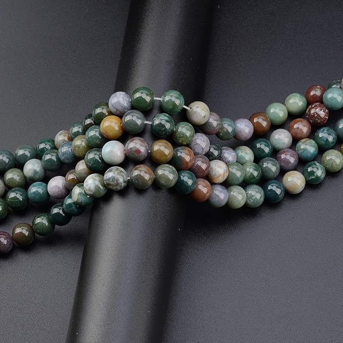 LPBeads 80Pcs Polished 10mm Round Natural Indian Agate Gemstone Loose Beads with Stretch Cord for Jewelry Making Bracelets