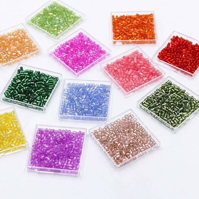 Tube Seed Beads Crafts Glass Bugle Beads Small Craft 3mm with for Jewelry Making Embroidery Decoration (28 Colors, 16800pcs)
