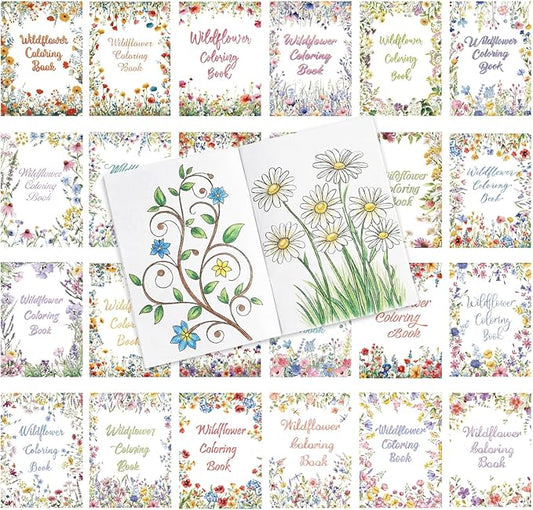 Liliful 24 Pcs Wildflowers Coloring Book Bulk for Adult Calm Supplies DIY Art Stress Relief Drawing Book with Colorful Flower Patterns for Favors Goodie Bag Filler and Holiday Gifts