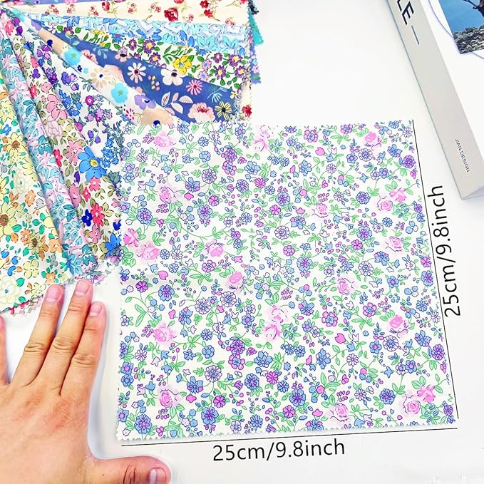 22Pcs 10" Fabric Squares No Repeat Precut Cotton,Wavy Edge Quilting Supplies,DIY Sewing Color Analysis Draping Kit Material Assorted Floral