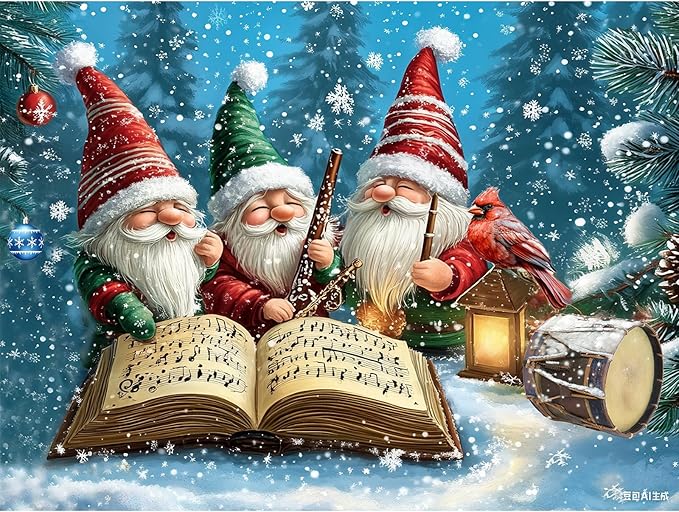 DIYDECORFUN Christmas Gnome Diamond Art Painting Kits for Adults,5D Winter Diamond Art Kit for Beginners,DIY Round Full Drill Holiday Diamond Dots Gem Art Kit for Home Decor Gift (12x16inch)