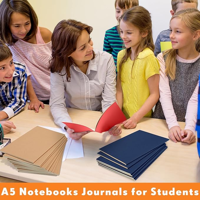 mimorou 100 pcs journals notebooks bulk - kraft softcover a5 small notebooks 5.5 inch x 8.3 inch notepads with 60 page 30 sheet for writing sketch travel office supplies(black, brown, red, navy,lined)
