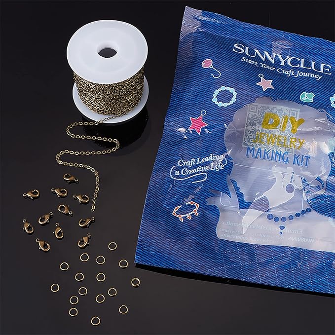 SUNNYCLUE 32.8Feet/10m Antique Bronze Chain Bulk Brass Curb Link 2.6x2x0.3mm Links Cable Chains for Jewelry Making Findings 100Pcs Iron Jump Rings 30Pcs Brass Lobster Clasps Necklace Bracelet Supplies