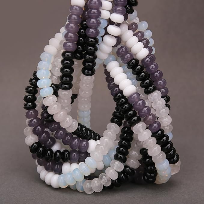 2 Strands (150PCs) Black White Shade Jade Rondelle Beads, 5 * 8mm Gemstone Loose Spacer Abacus Disk Beads for DIY Bracelet Necklace Earrings Jewelry Making, Craft Supplies Beading Kit