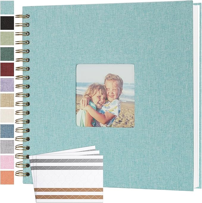 Scrapbook Photo Album 10x10 Inches 40 Pages Hardcover Kraft Paper Linen Cover Scrap Book Memory Book DIY Scrapbook Albums for Wedding Baby Boyfriend Travel Anniversary Family, LightBlue