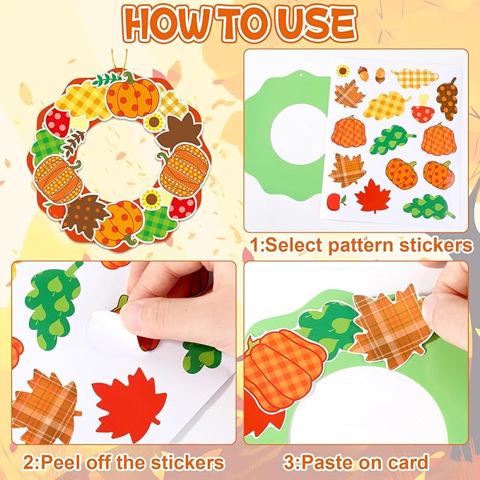 Lonfliness 36 Sets Fall Maple Leaves Pumpkin Wreath Craft Kits Autumn Checkered Polka Dot DIY Wreath Hanging Ornaments Thanksgiving Paper Art Craft for School Classroom Home Party Favors Activities