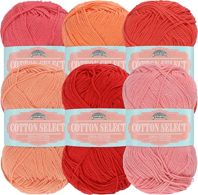 JubileeYarn Cotton Select Yarn - 50g/Skein Sport Weight - Bonfire Pyre Colorway - 6 Skeins
