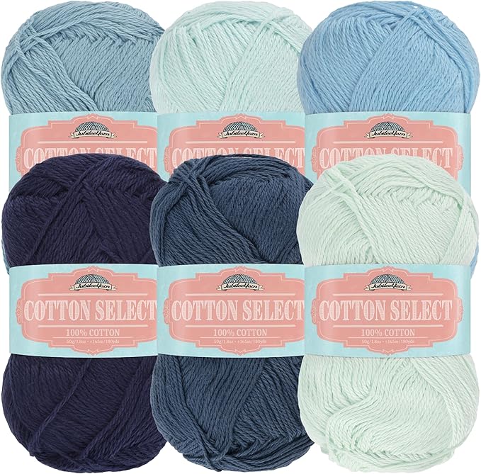 JubileeYarn Cotton Select Yarn - 50g/Skein Sport Weight - Thundershower Colorway - 6 Skeins