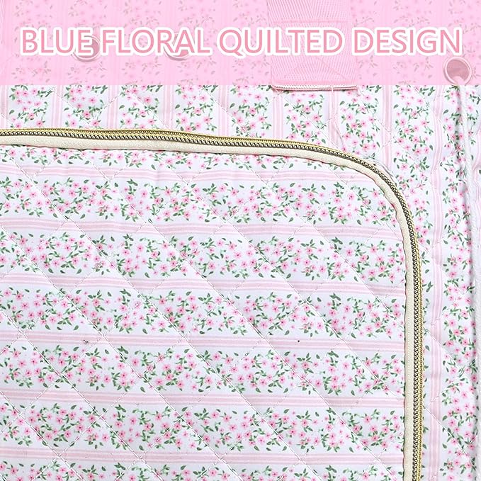 SilTriangle Large Pink Floral Quilted Crochet Knitting Bags and Totes Organizer Cotton Yarn Hook Bag Holder Christmas Corduroy Gift for Crochet Lover Crocheting Accessories, Needle with Zipper, Size L