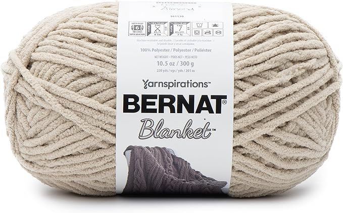 Bernat Blanket Super Bulky Acrylic Yarn - 2 Pack of 300g/10.5oz #6 Chunky Chenille Heavy Weight Yarn for Knitting and Crocheting, Amigurumi, Thick Blankets (Almond, 220 Yards 2-Pack)