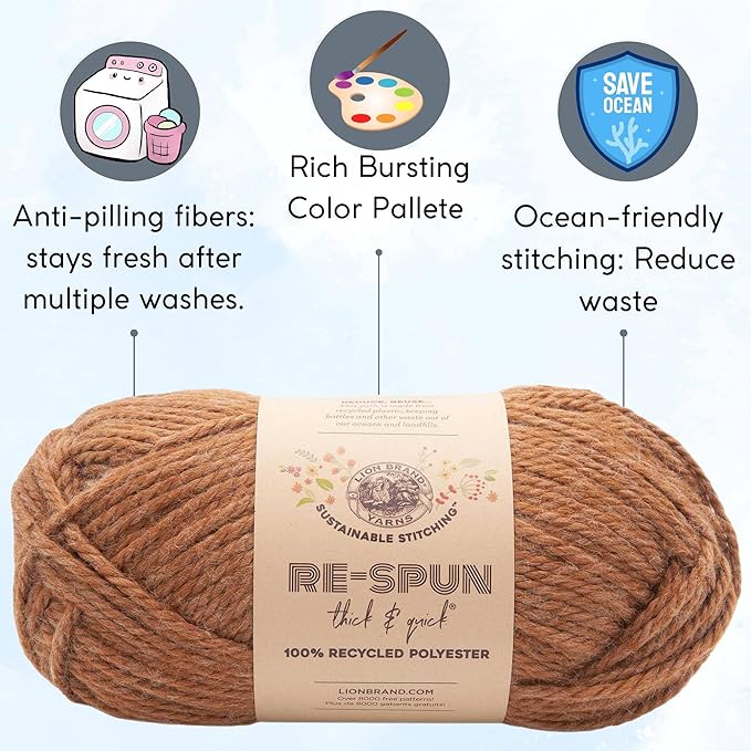 Lion Brand Re Spun Thick & Quick Cider 843-125 (3-Skeins - Same Dye Lot) Weight S Bulky #6 Polyester Yarn for Crocheting and Knitting with Project Bag