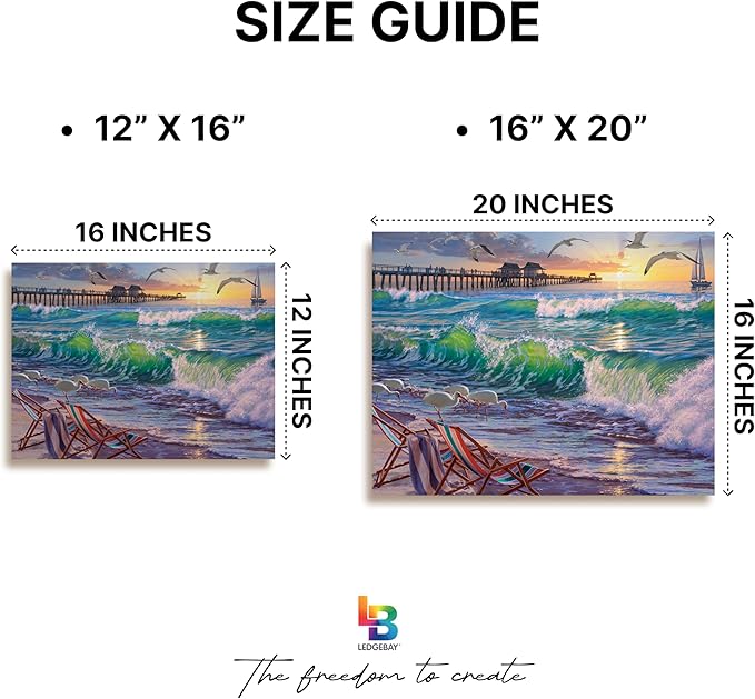 Ledgebay DIY Paint by Numbers Kit for Adults Framed Canvas: Beginner to Advanced Paint by Numbers Kit, Kits Include Acrylic Paint Set Brushes Tabletop Easel (Seaside Escape 16" x 20" Framed)