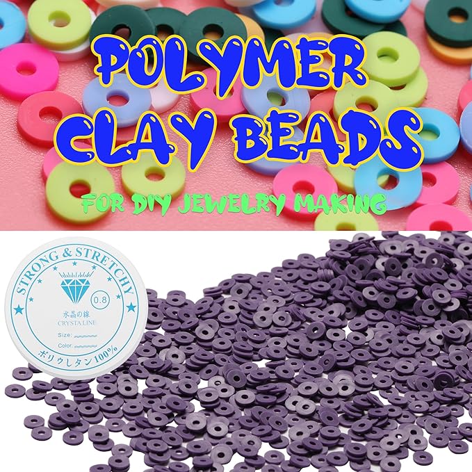 4000 Pcs Clay Beads for Bracelets Making, Polymer Spacer Flat DIY for Jewelry Necklace Earring Making Kit, Preppy Aesthetic Heishi Heshie Thin Disk Beads Assortments Set 4 6 8MM (PU-9-15, 6MM)