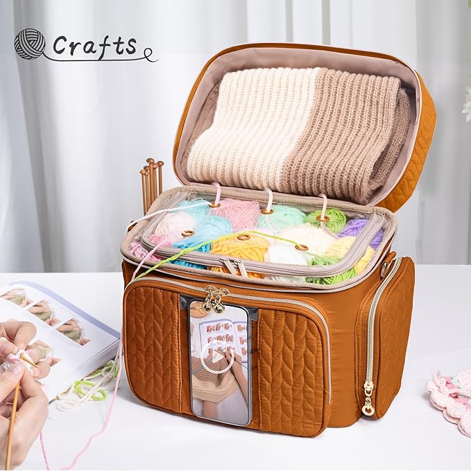 Crochet Bag Organizer - Yarn Bags for Crocheting - Crochet Storage Bag with Pockets for Crochet Hooks, Crochet Accessories - Yarn Organizers - Yarn Holders for Crocheting - Knitting Bags