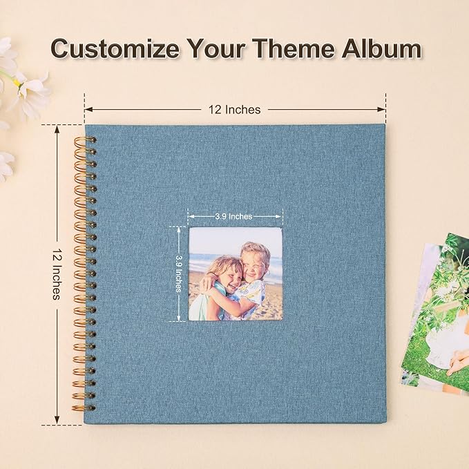 Scrapbook Photo Album 12x12 Inches 80 Pages Hardcover Kraft Paper Linen Cover Scrap Book Memory Book DIY Scrapbook Albums for Wedding Baby Boyfriend Travel Anniversary Family, Blue