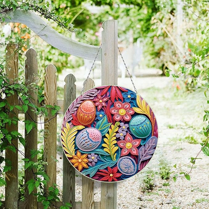 DIY Hanging Diamond Pendant Special Shaped Crystal Diamond Art Painting Ornament Single Sided for Window Home Garden Wall Door Decor-Easter Egg