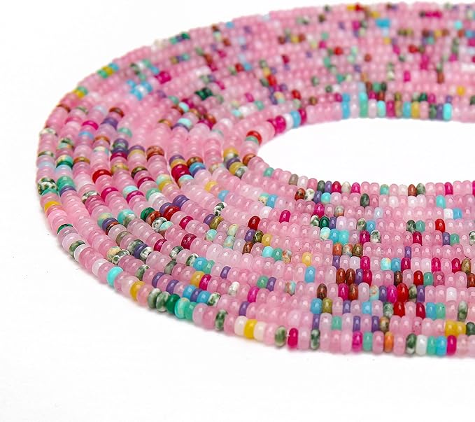 2 Strands (300PCs) Mix Color Rondelle Beads, 2 * 4mm Gemstone Loose Spacer Abacus Disk Beads for DIY Bracelet Necklace Earrings Jewelry Making, Craft Supplies Beading Kit (Type 2)