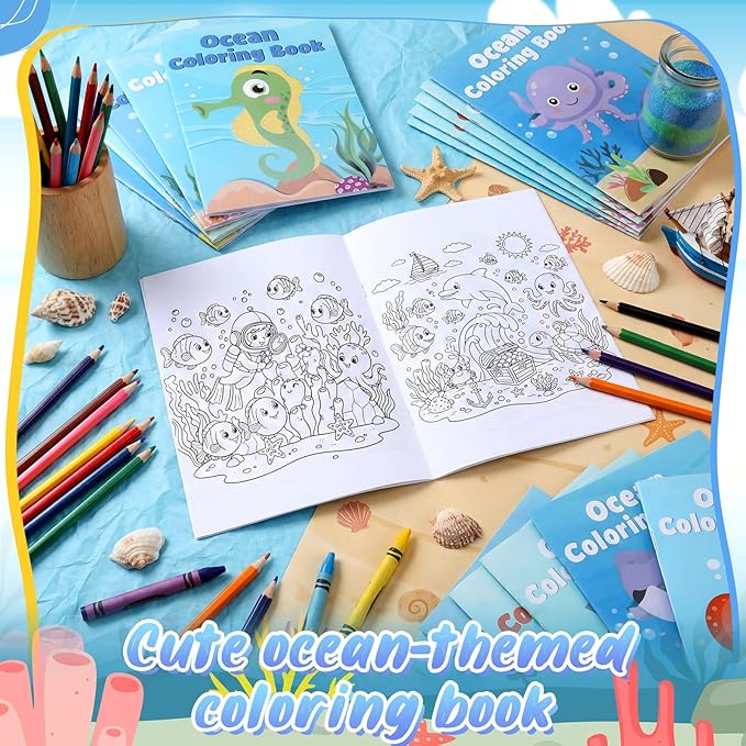 Liliful 144 Pcs Ocean Cartoons Coloring Book Bulk for Kids Mini Ocean Cartoons Theme Drawing Book with Sea Creature Shell Patterns Marine Life Goodie Bag Filler Party Favors and Holiday Gifts