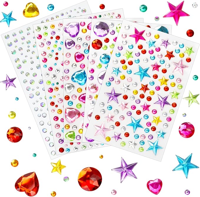Easter Gem Stickers Rhinestones for Crafts Scrapbook Supplies, Sparkling Cute Star Heart Round Small Stickers, Glitter Jewels Bedazzling Sticker Makeup, Diamond Art Kit DIY Decoration