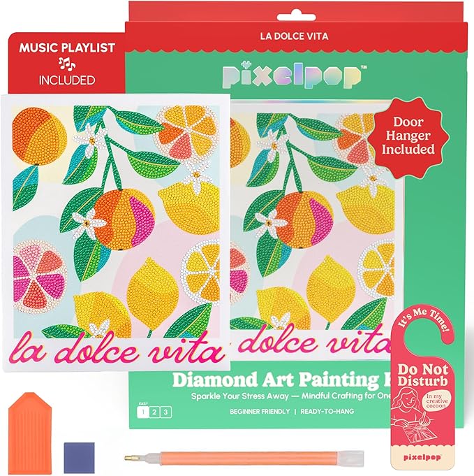 HOUSE OF PARTY Diamond Art Paintings Kit for Adults - DIY Diamond Art Kit with Wood Frame, Playlist & Door Hanger | Premium Diamond Art for Relaxation & Home Decor