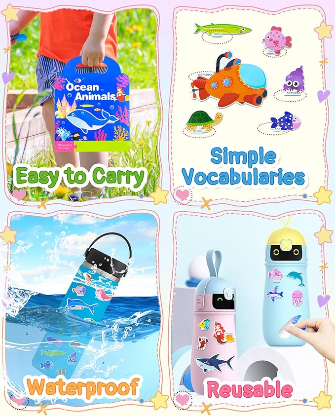 benresive reusable sticker books for kids, sticker books for toddlers, toddler travel toys activities crafts ages 3 and up birthday gifts - ocean