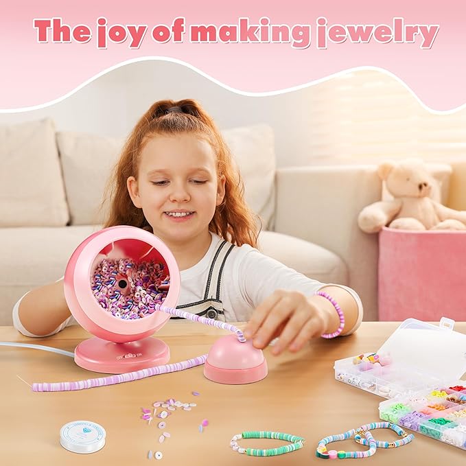 ETUDAW Electric Bead Spinner for Jewelry Making, Automatic Clay Beads for Cool Necklaces and Bracelets Maker, Beginner Bracelet Making Kit, DIY Arts and Crafts Birthday Gifts(Pink)