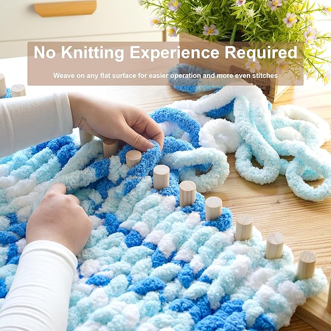 50'' Chunky Blanket Loom, Installation Free Knitting Loom for Beginners, Foldable Hand Knitting Yarn Chunky Blanket Kit for DIY Throw Blankets, Wooden Weaving Loom Craft Tools
