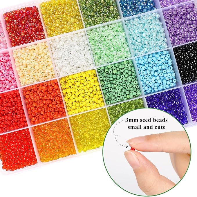 DICOBD Bracelet Making Kit, 12000pcs 3mm 24 Color Glass Seed Beads Kit, Friendship Bracelet Kit with Black Letters, DIY Jewelry Making Supplies for Kids, Girls, Beginners, Birthday Gift