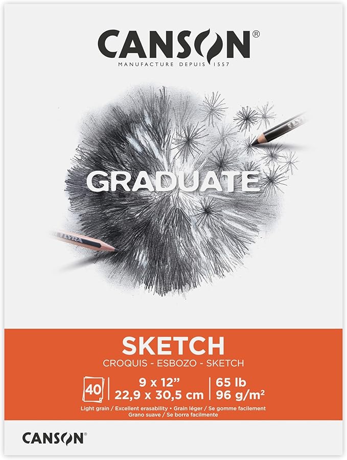 Canson Graduate Sketch Pad, Foldover, 9x12 inch, 40 Sheets | Artist Paper for Adults and Students - Drawing, Sketching and Art Journaling