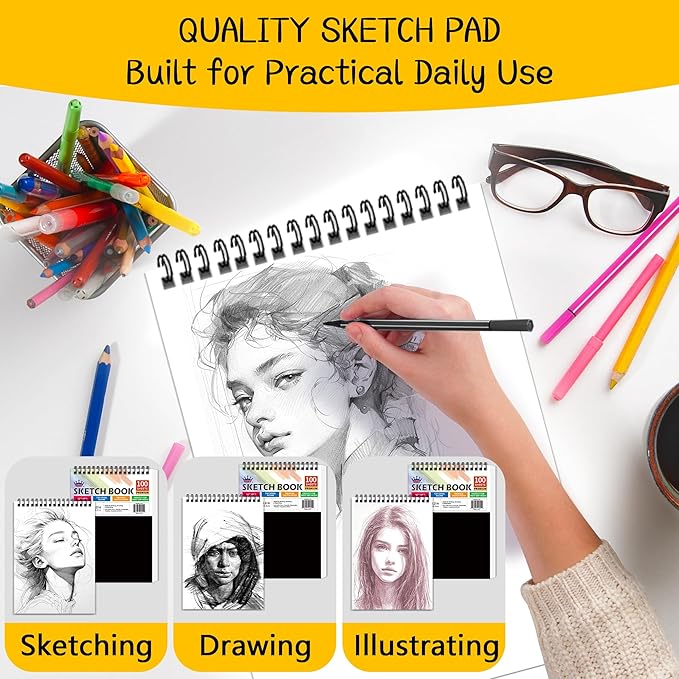 winner 5.5" x 8.5" sketch book, 400 sheets top spiral bound sketch pad, 68lb/100gsm white acid free drawing paper, drawing writing sketching pad, art supplies for kids adult beginners artists, 4 pack