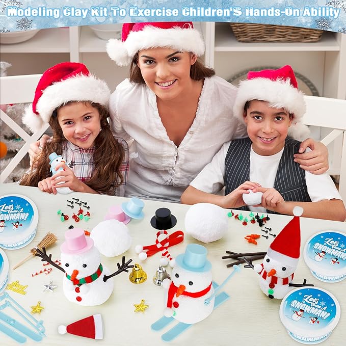 24 Pack Build a Snowman Kit, Christmas DIY Snowman Crafts for Kids Bulk, Snowman Kit Winter Decorations Indoor, Creative Kids Air Dry Clay Modeling Crafts Kit for Christmas Gifts Favor Supplies