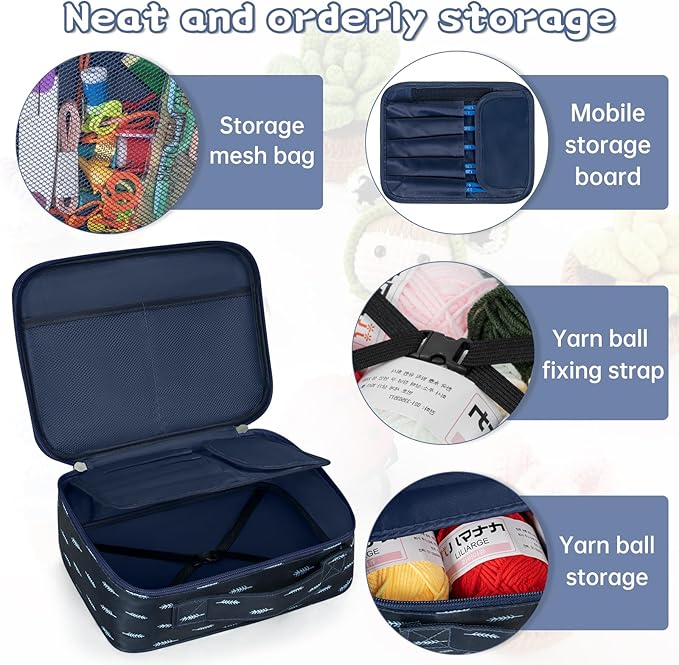 GMAK Crochet Kit for Beginners Adults, 59 PCS Crocheting Sets Include Yarn, Hooks and Tools, Portable Crochet Starter Kit for Making Variety Projects Crocheting Supplies, Navy Plume