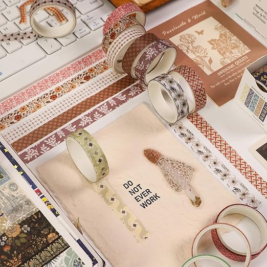 Fantasy Washi Tape Set - 5 Rolls Texture Arts Adhesive Tapes Basic Patterns Decorative Masking Tape Sets for Craft, Kids, Scrapbook, DIY, Gift Wrapping (7-Floral Breeze)