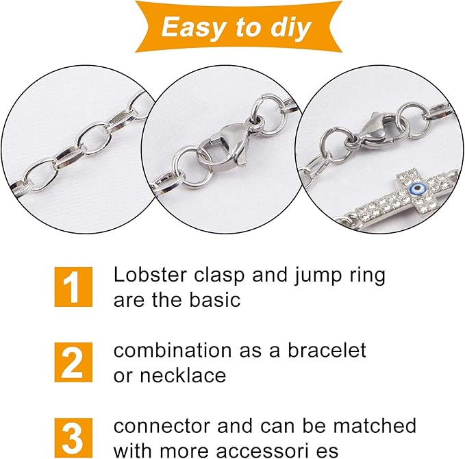 PH PandaHall 120 pcs 7mm 304 Stainless Steel Jump Rings with 60pcs Lobster Claw Clasps for Earring Bracelet Necklace Pendants Jewelry DIY Craft Making, Stainless Steel Color