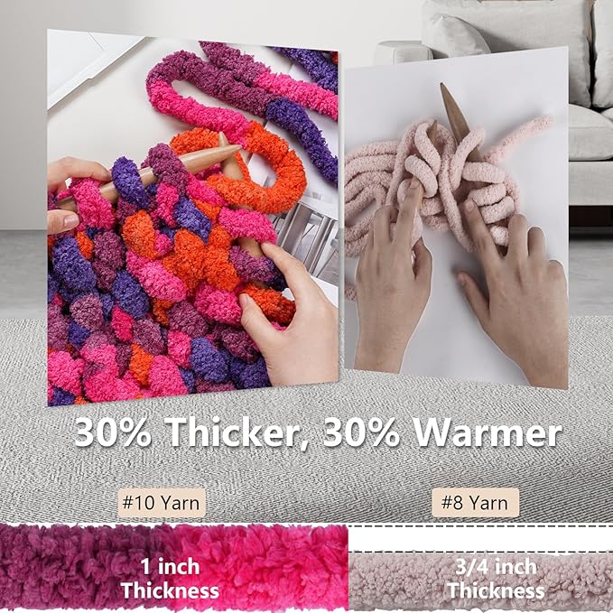 Chunky Yarn for Hand Knitting - #10 Chunky Chenille Blanket Yarn, Jumbo Big Thick Chunky Yarns for Crocheting, Tie Dye Bulky Knit Yarns, 8 Skein (25 yds 8 oz Each Skein), Orange&Rose&Purple