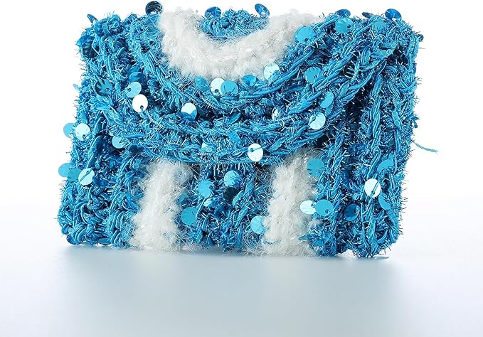 Artisanal Yarn Collection Multifiber Fancy Yarn for Knitting Crocheting Crafts DIY, Set of 3 Rolls (Sky Blue Shell Sequins)