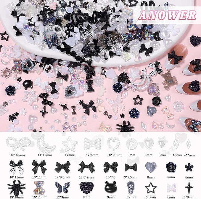330 Pcs Junk Phone Case Charms 26 Pcs A-Z Rhinestone Alphabet Letter Charm, Mix Black White Flower Bow Heart Pearls Flatback Resin Charms Letter Junk Cases Kit for DIY Crafts