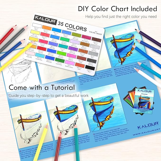 36-piece Blue Seascape Colored Pencil Set, Pre-sharpened Wooden Colored Pencils for Adults Artists Beginners Coloring Books Drawing & Sketching