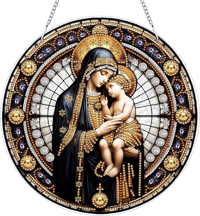 VODAPYC Religious Diamond Art Acrylic Hanging Kits for Adults, DIY Double Sided Special Shaped Christian Diamonds Painting Windows Pendant Ornament for Home Decor(Virgin Mary)